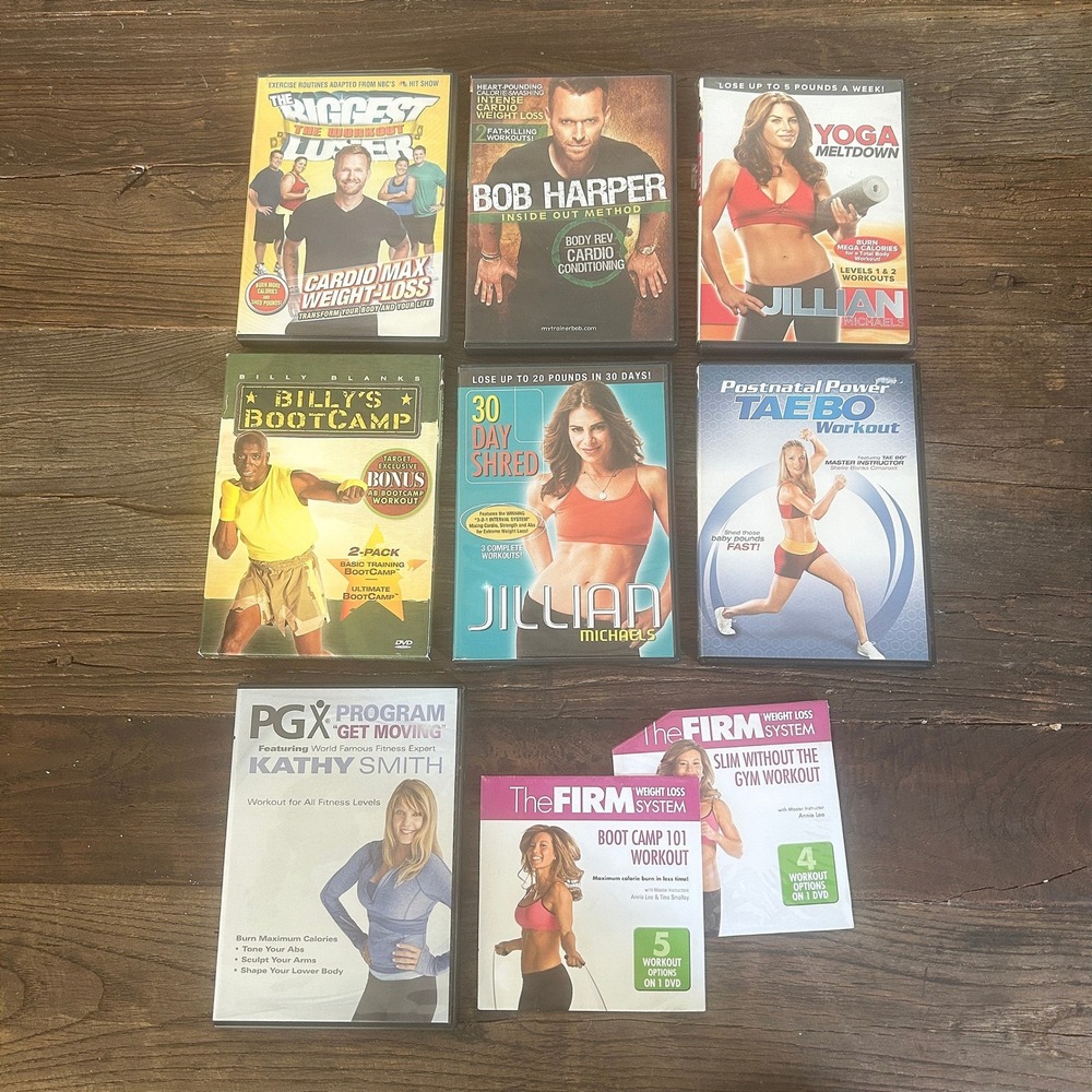 Fitness DVD Lot 9 Biggest Loser Jillian Michaels TaeBo Workout Set Cardio Yoga